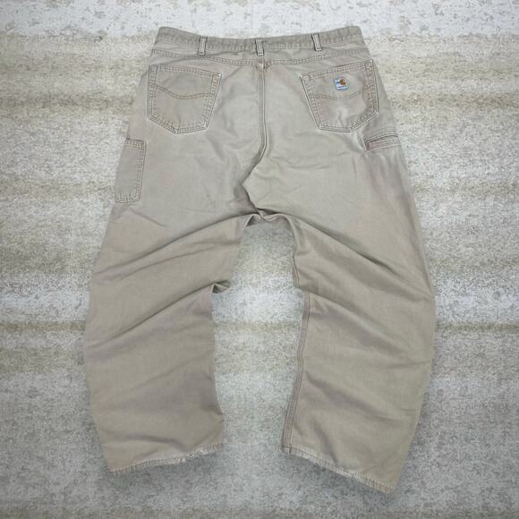 Vintage Carhartt Carpenter Pants Tan Canvas Baggy Wide Leg Fit Dungarees 90s